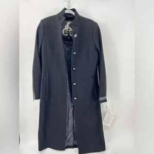 MOOSE KNUCKLES Wool-blend Leather Trim Silver Button Coat Black Women Sz S